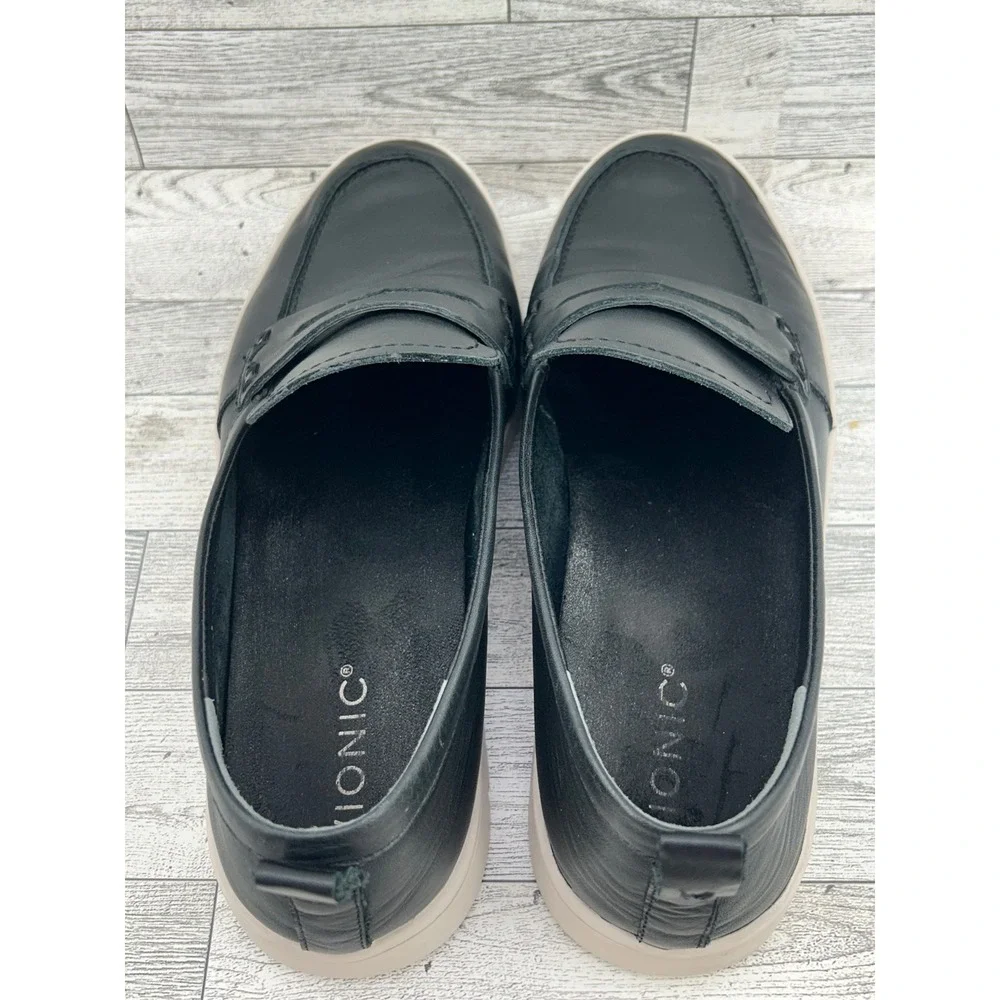 Vionic Uptown Black Leather Penny Loafer Lug Sole Platform‎ Sneakers Women Sz 10